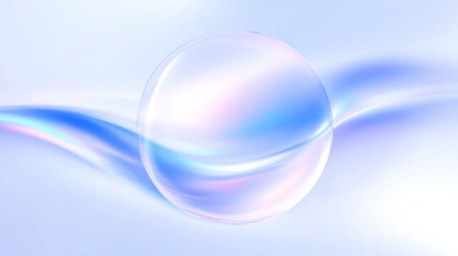 Translucent sphere floats above a gentle, luminous blue and pink wave pattern