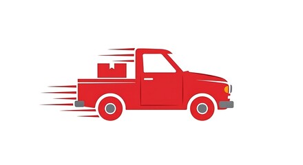 Red delivery truck fast shipping express service vehicle transportation cargo package logistic moving goods