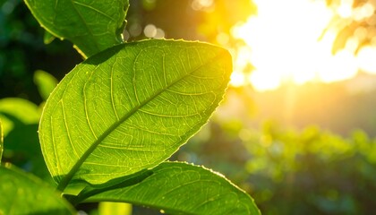 Sunlit Green Leaves - A Fresh Perspective on Natures Beauty.