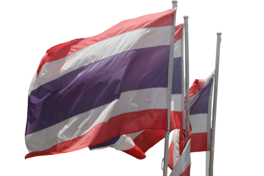 Thailand flags waving on poles under sunlight
