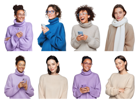 PNG Diverse women cozy sweaters smiling, element set on transparent background