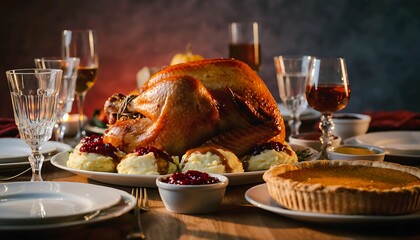 Thanksgiving Feast A Culinary Celebration Featuring a Roasted Turkey, Delicious Side Dishes, and Warm Ambiance