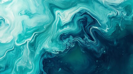 Obraz premium Abstract fluid art with swirling teal and blue hues creating a mesmerizing marblelike pattern