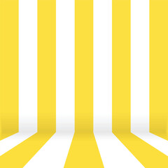 Bright Yellow and White Striped Background: 3D Studio Room Backdrop with Vertical Lines for Product Display, Fun Events, or Retro Design Concept.
