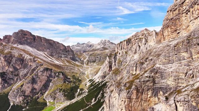 Beautiful Dolomites mountains Italy. Alta Badia, Alto Adige, Val Gardena in Dolomites Mountains. Gardena Pass in the Bolzano province. Dolomites. Sassongher Mountain peak Furcela de Ciampei 