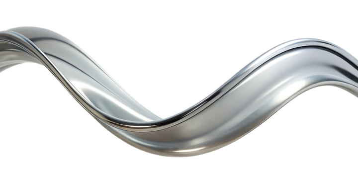 Gleaming Silver Metal Wave Curving Across a Dark Void curve flowing, cutout, PNG isolated on white or transparent background