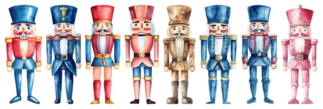 PNG Colorful nutcracker soldier collection, element set on transparent background