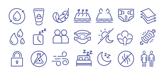 Diaper features editable stroke outline icons set isolated on white background flat vector illustration. Pixel perfect. 64 x 64.