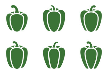 Green Bell Pepper Silhouettes Vector Icons Set