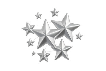 Fototapeta premium Shiny silver 3d stars symbolizing achievement, top-notch quality, and top marks. Set against a clear background