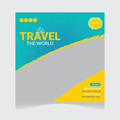 Travel sale social media post template. Web banner, flyer or poster for travelling agency business 
offer promotion. Holiday and tour advertisement banner post design template.

