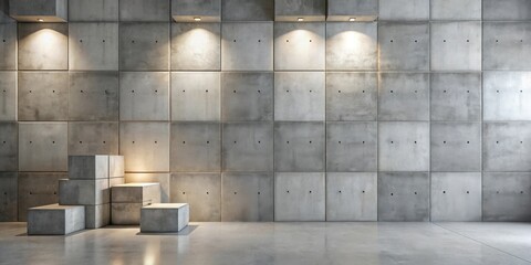Modern minimalist interior design with concrete wall and geometric blocks