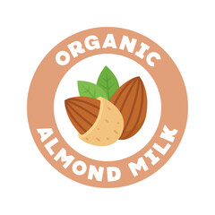 Organic Almond Milk Nut Emblem on Warm Beige Background Flat Style
