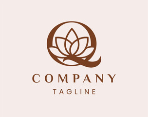 Letter Q Elegant Lotus Flower Logo Design