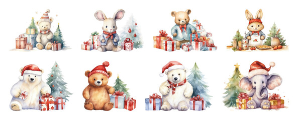 Fototapeta premium PNG Adorable festive animal illustrations, element set on transparent background