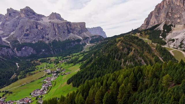 Beautiful Dolomites mountains Italy. Alta Badia, Alto Adige, Val Gardena in Dolomites Mountains. Gardena Pass in the Bolzano province. Dolomites. Sassongher Mountain peak Furcela de Ciampei 