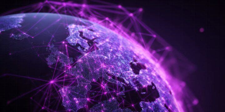 Glowing digital network lines interconnect across the illuminated surface of the planet focusing on Europe