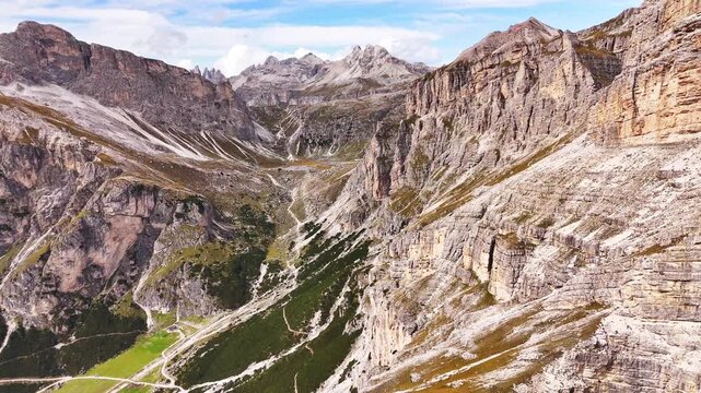 Beautiful Dolomites mountains Italy. Alta Badia, Alto Adige, Val Gardena in Dolomites Mountains. Gardena Pass in the Bolzano province. Dolomites. Sassongher Mountain peak Furcela de Ciampei 