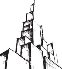 Abstract Sketch of a Tall Stepped Building Facade skyscraper architecture