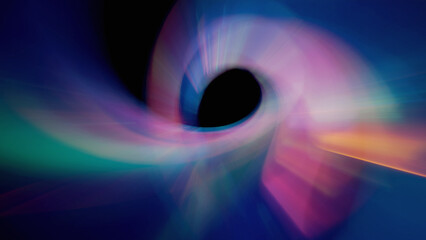 Abstract colorful light streaks forming a dynamic vortex on a dark background