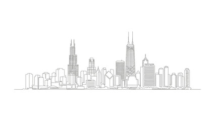 Obraz premium Urban Skyline in Detail: A modern cityscape, rendered in an minimalist monochrome, showcases a line-art representation of the metropolitan silhouette.