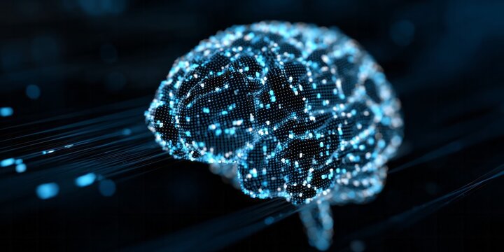 Glowing digital structure representing complex thought processes in a dark environment