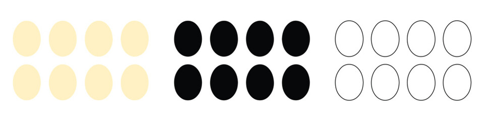 Egg Icons Set - Color, Silhouette, and Line Art Vector