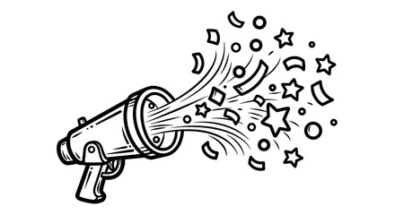 Confetti cannon bursting colorful stars and shapes for celebration  