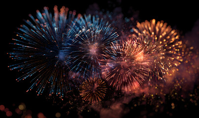 Beautiful Blue Holiday background with fireworks