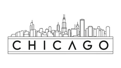 Chicago Skyline: A clean line drawing of the iconic Chicago skyline, showcasing the city's architectural grandeur. This illustration captures the urban essence.