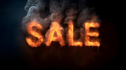 Bold text 'SALE' ignited with fire, creating a dramatic promotional image for marketing campaigns and advertising.