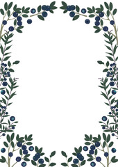 Spring botanical vertical boho frame. Wedding invitation template in a natural style. Berry garden Easter card. Fresh green leaves clip art design.