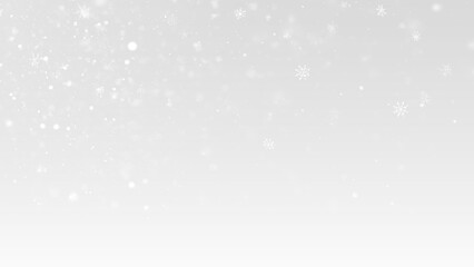 Realistic falling snow with snowflakes and clouds. Winter transparent background for Christmas or New Year card. Frost storm effect, snowfall, ice. Vector illustration