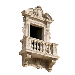 Ornate stone balcony with intricate carvings architectural detail
