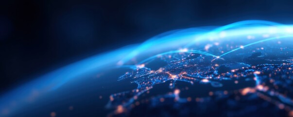 Breaking News Banner, Vibrant digital representation of Earth's surface at night.