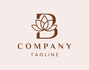 Letter B Elegant Lotus Flower Logo Design