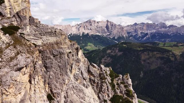 Beautiful Dolomites mountains Italy. Alta Badia, Alto Adige, Val Gardena in Dolomites Mountains. Gardena Pass in the Bolzano province. Dolomites. Sassongher Mountain peak Furcela de Ciampei 
