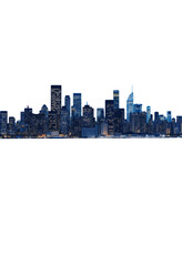 City skyline at night with illuminated skyscrapers