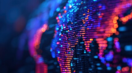 Breaking News Banner, Abstract digital globe with colorful glowing data points.