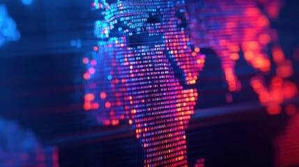 Breaking News Banner, Abstract digital representation of Africa with vivid colors and data points.