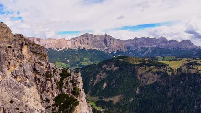 Beautiful Dolomites mountains Italy. Alta Badia, Alto Adige, Val Gardena in Dolomites Mountains. Gardena Pass in the Bolzano province. Dolomites. Sassongher Mountain peak Furcela de Ciampei 