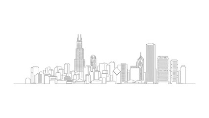 Fototapeta premium Urban Silhouette: A minimalist illustration captures the essence of a city's skyline, with iconic buildings standing tall against a neutral background.