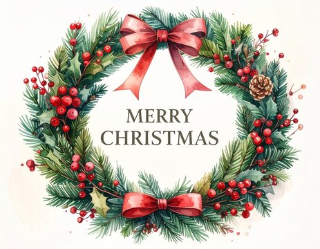 watercolor christmas wreath merry greeting