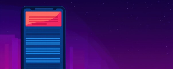 Breaking News Banner, Mobile phone with abstract digital design and starry background.