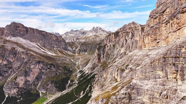 Beautiful Dolomites mountains Italy. Alta Badia, Alto Adige, Val Gardena in Dolomites Mountains. Gardena Pass in the Bolzano province. Dolomites. Sassongher Mountain peak Furcela de Ciampei 