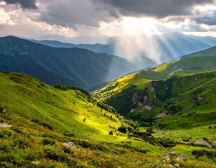 Sunlit Majesty - A Breathtaking Mountain Vista in the Carpathians.