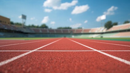 Fototapeta premium Crimson Field, White Lines. A Textured Vista of Competition and Aspiration.