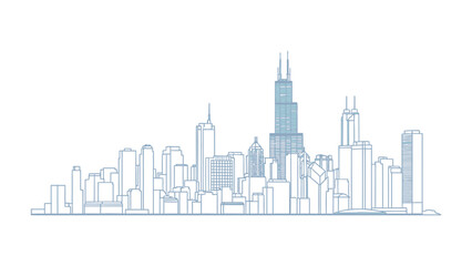 Obraz premium Chicago Cityscape Silhouette: A stylized, minimalistic representation of the iconic Chicago skyline, with intricate architectural details, set against the backdrop of an clear sky.