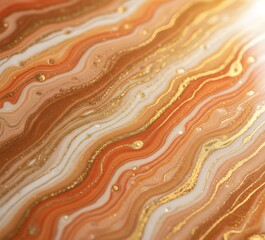 Golden and orange abstract marble texture with glitter waves