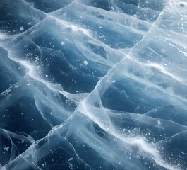 Frozen cracked ice texture on a frozen lake surface